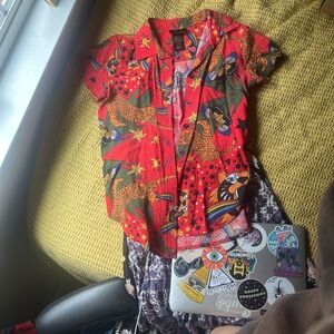 Nooworks Red and Black Patterned Blouse